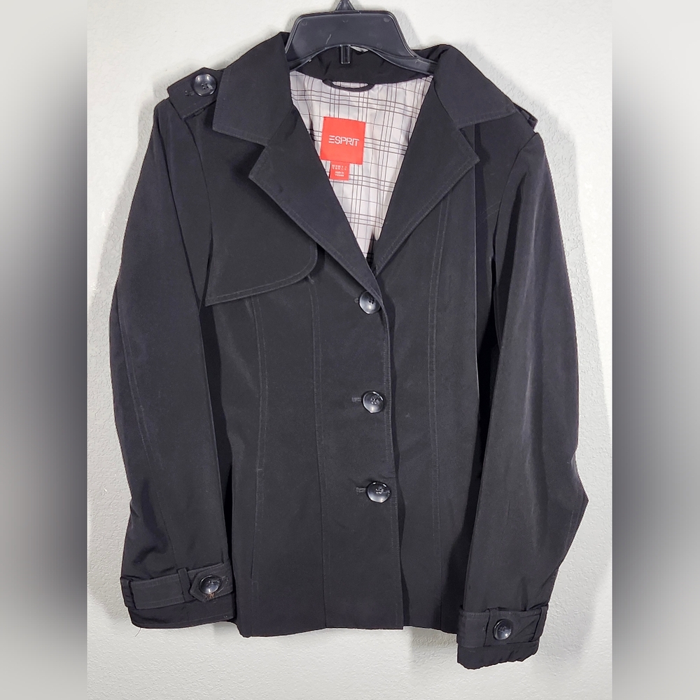 3/$25 Esprit Women’s Black Trench Coat Jacket Size M – Preowned – Missing Belt